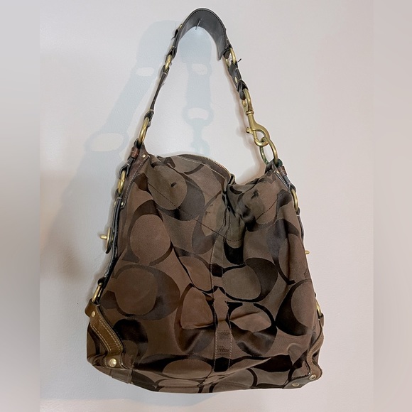 Coach Handbags - Authentic Coach 10620 Carly Large Brown Tote Purse Signature Hobo Shoulder Bag